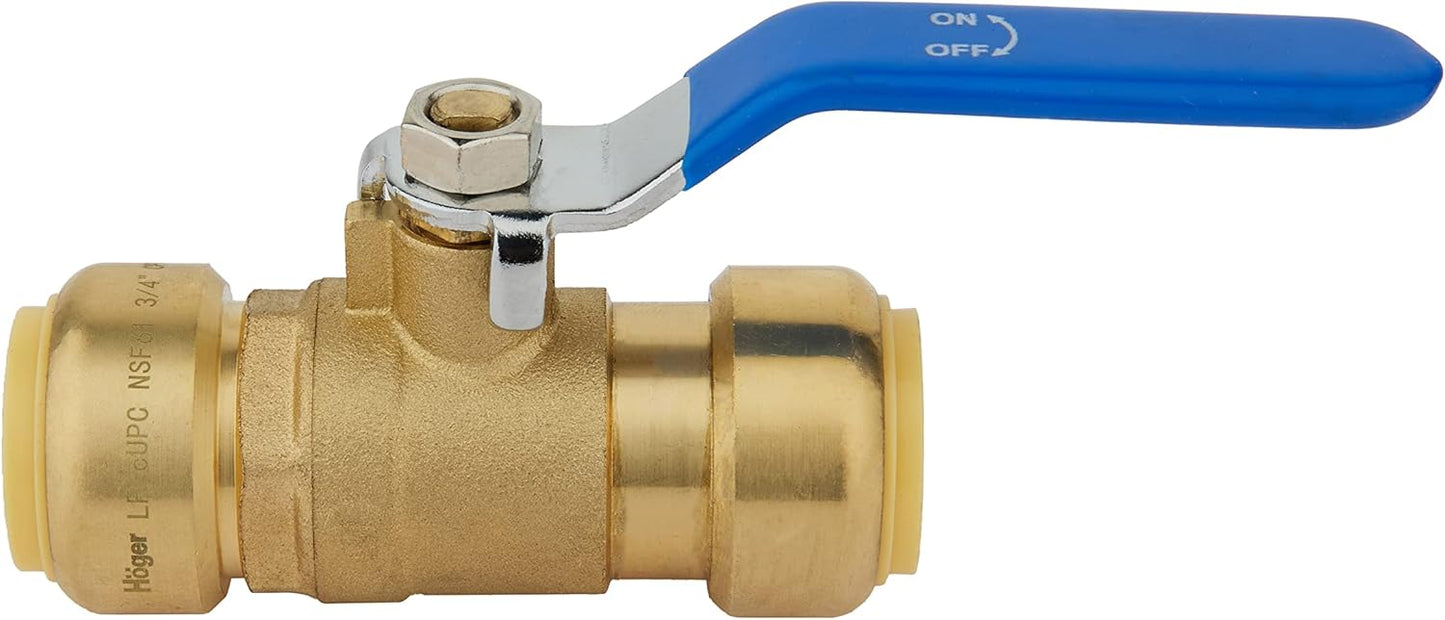 (Pack of 2) EFIELD 1/2 Inch Push-Fit Full Port Ball Valve for Hot and Cold Water with a Disconnect Clip,Brass UPC Certified,(PF-VALVE001)