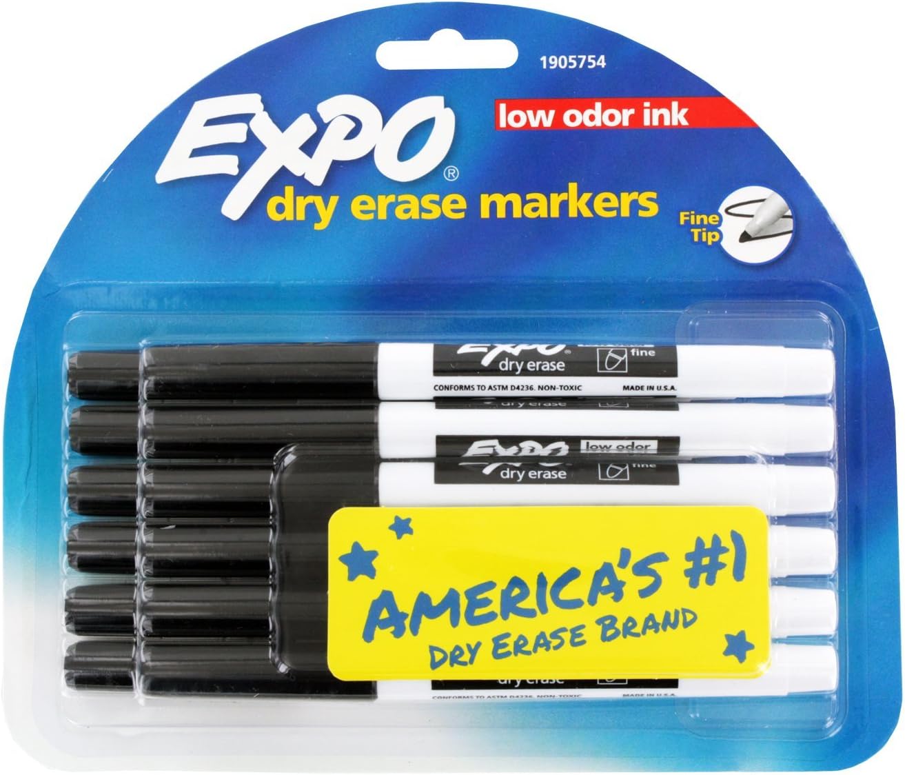 Expo Low Odor Dry Erase Markers, Fine Point, Black Ink, Pack of 12 (1905754)