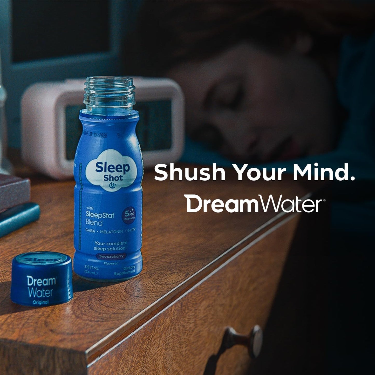 Dream Water Sleep Shots (12 Count) Sleep Aids for Adults - 5mg Melatonin, GABA, 5-HTP - Natural Snoozeberry Flavor (Blue Raspberry) - Liquid Melatonin Supplement - Zero Sugar & Gluten Free - 2.5 oz