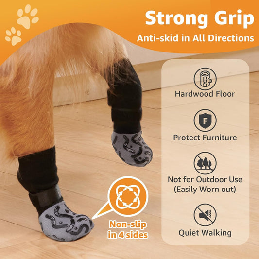 Non Slip Dog Socks to Prevent Licking Paws - Strong Traction for Hardwood Floors, Senior Dogs, Paw Protector, Prevent Scratching, Double Sides Anti Slip Dog Socks - Size Large