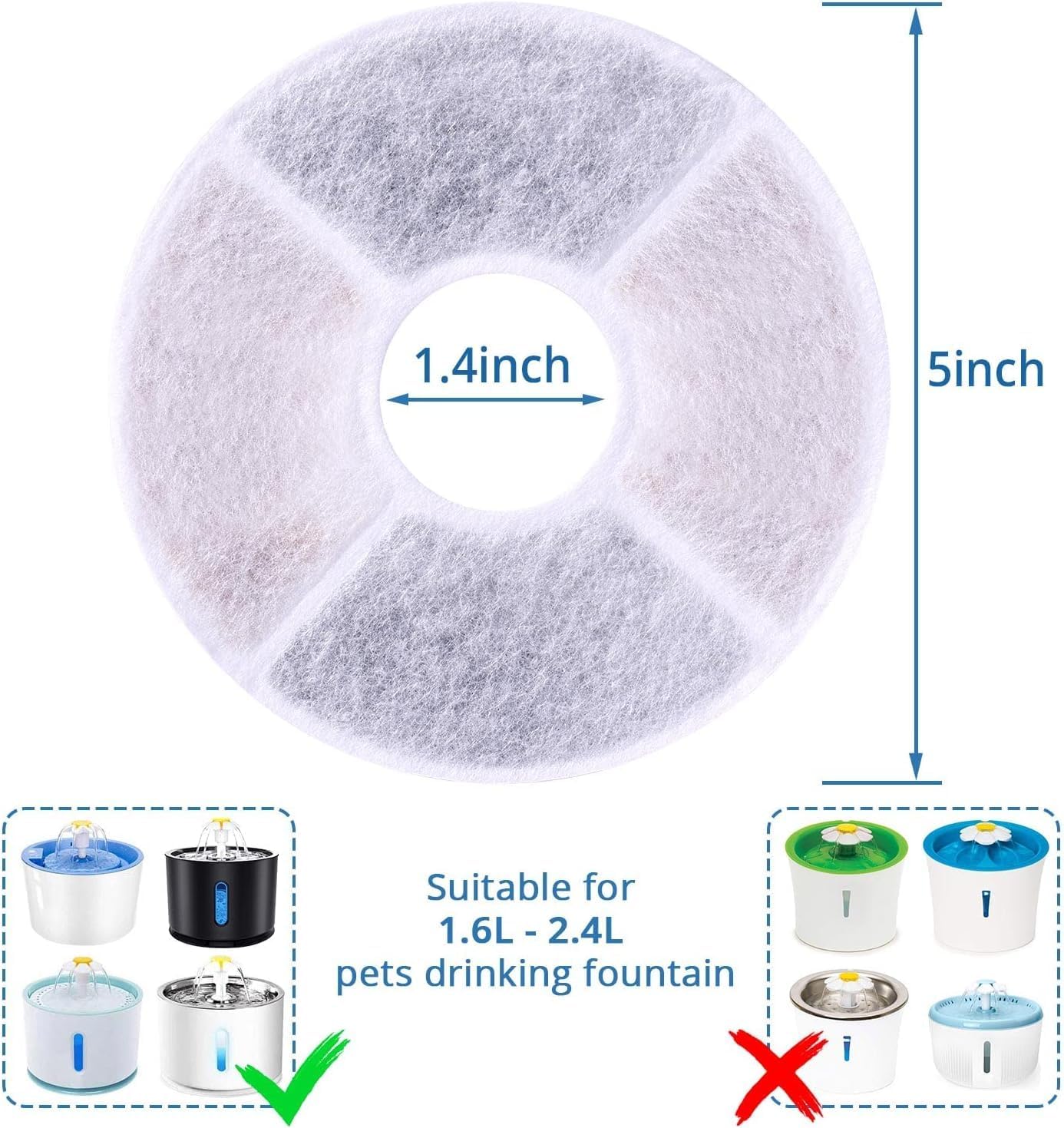 8 PCS Cat Water Fountain Filters for 81oz/2.4L Fountains, Triple Action Water Fountain Replacement Parts Cat and Dog Water Dispensers Filters