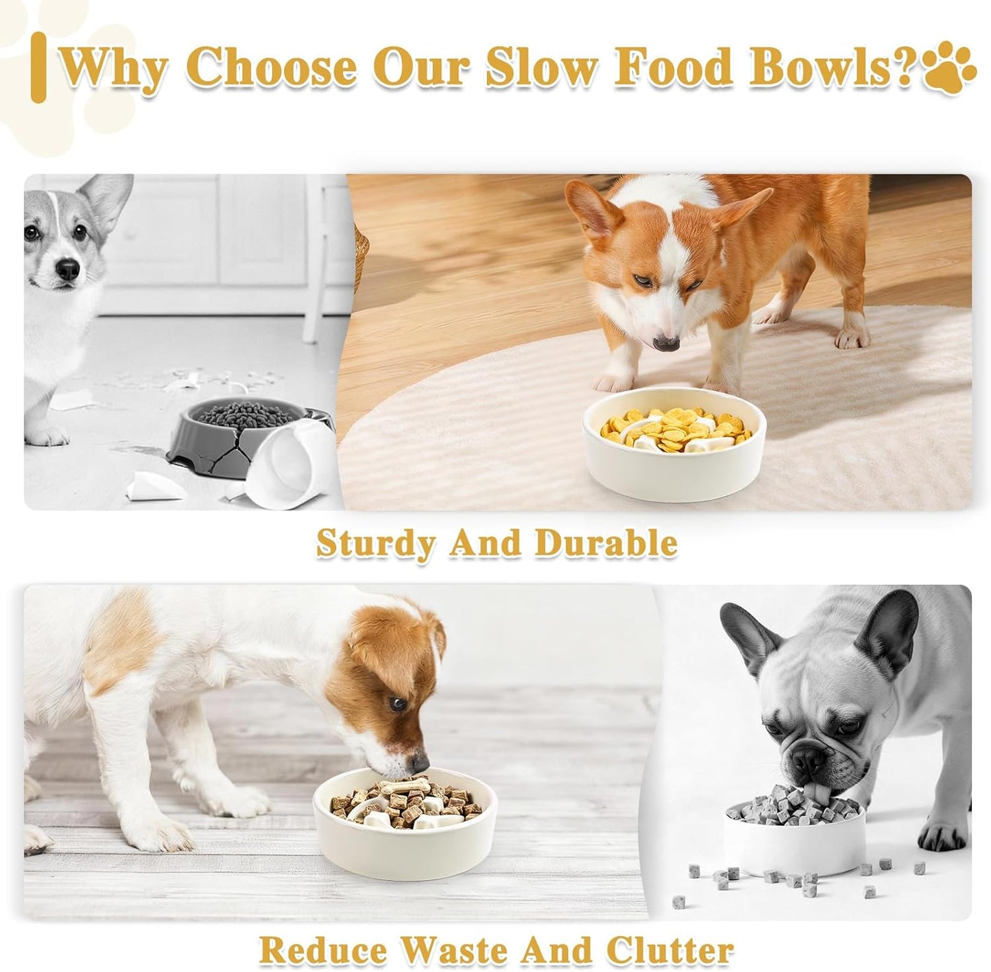 Ceramic Slow Feeder Dog Bowls, 1 Cups Dog Food Dish for Small and Medium Breed, Puzzle Dog Food Bowl for Fast Eater, 15OZ, 6.3 inch(Beige)