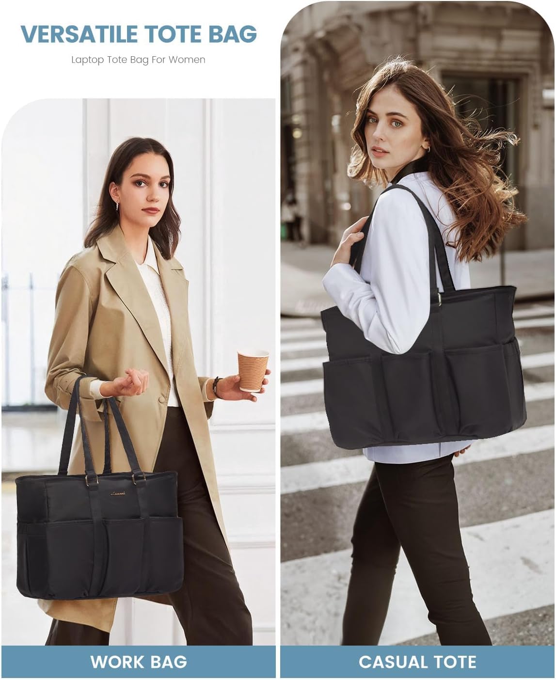 LOVEVOOK Laptop Tote Bag for Women Work, Teacher Tote Bag Nurse Bag With Large Cup Holder, Utility Professional Computer Bag For Work/Travel/College/Daily, Large Purse Handbag With Multi Pockets
