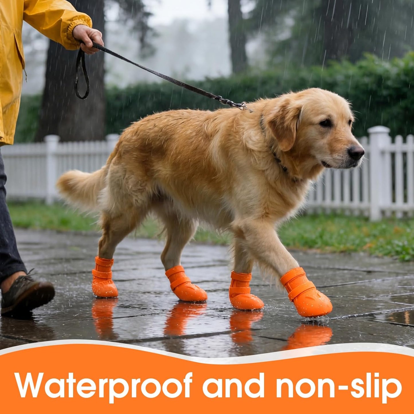 Dog Boots for Rainy Day, Hot Pavement, Non-Slip Waterproof Dog Boots & Paw Protectors, Easy to Clean Dog Shoes for Small Medium Large Dogs (Orange XXL)
