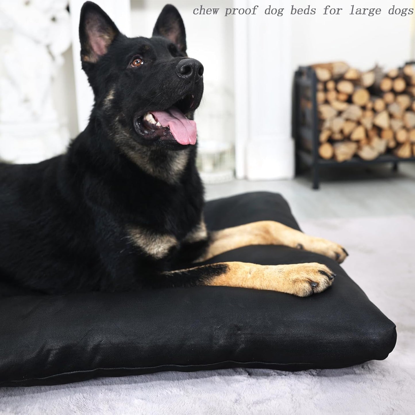 Chew Proof Dog Crate Bed for Large Dogs,Indestructible Dog Beds for Aggressive Chewers Washable,Heavy Duty Tough Durable Rip-Stop Pet Kennel Pad Made for Big Dogs 41"x27",Black