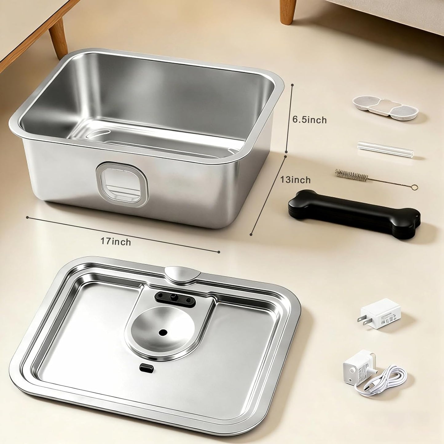 15L Water Fountain for Large Dogs, Stainless Steel Pet Drinking Dispenser Automatic Fresh Flow Bowl Inside with Filter, 4Gal Extra Huge Refillable Water Dispenser Indoor