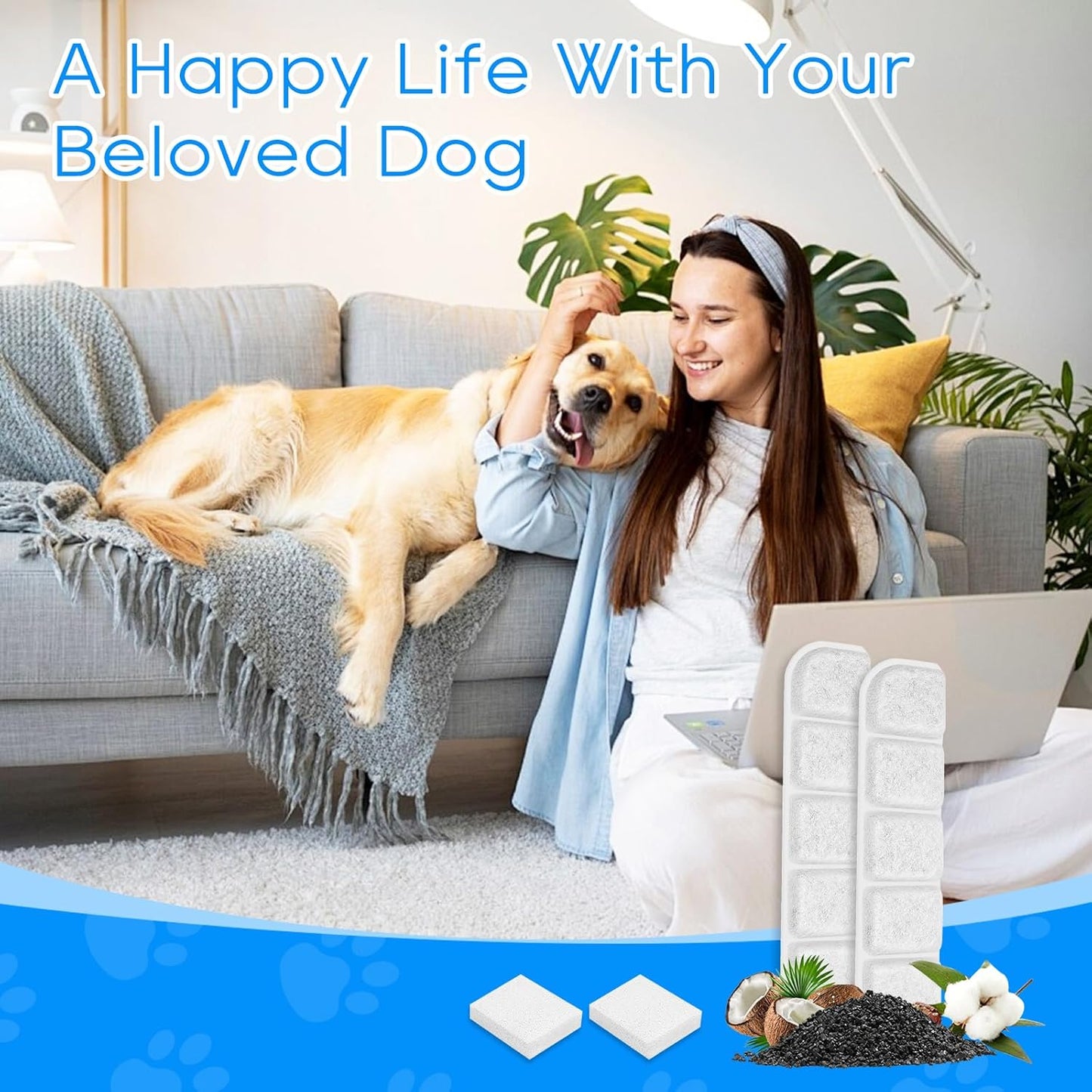 24PCS Dog Water Fountain Filter Fit for SIBAYS 355oz/2.8Gal/10.5L (FS70) & Compatible with Kastty, Sponge and Coconut Carbon for Large Dog Water Bowl Filter Replacement