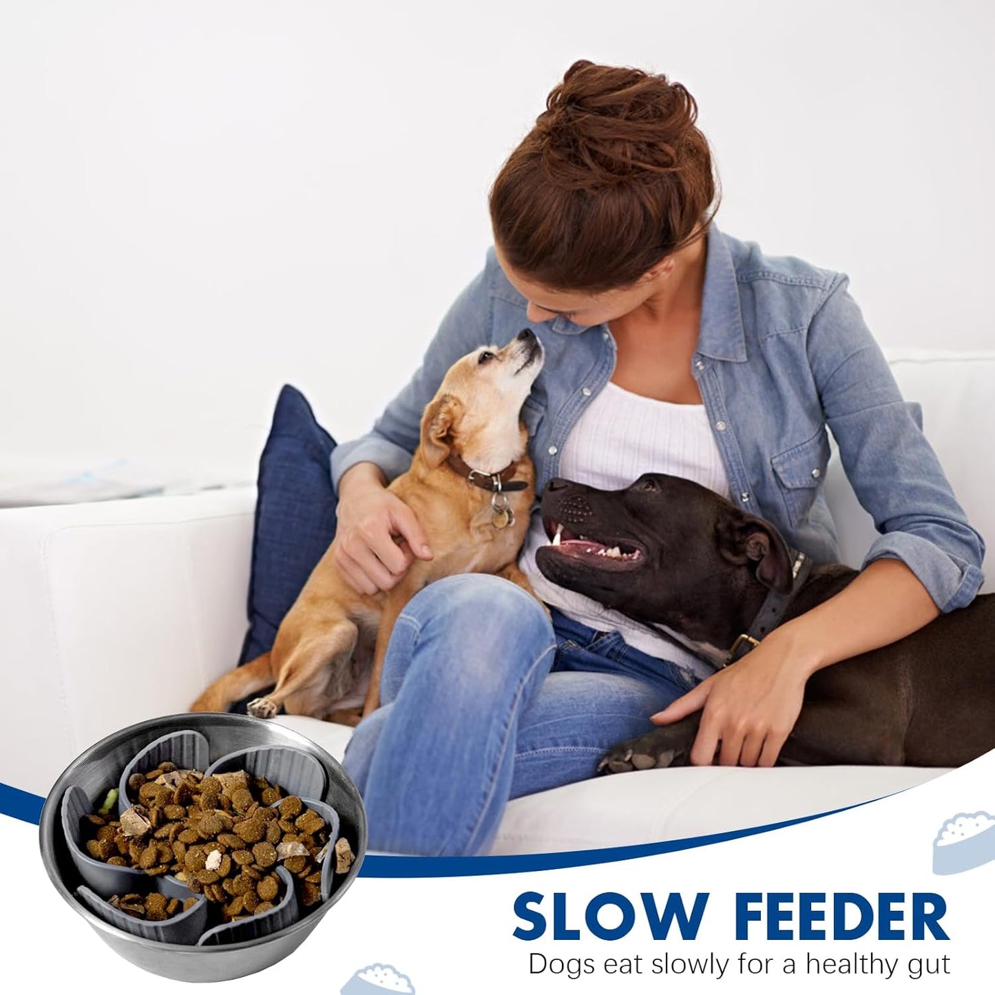 Slow Feeder Dog Bowl Insert, Flower Design Slow Feeder Insert, Anti-Choking Pet Food Dish for Large Medium Small Breed Dogs, Gray