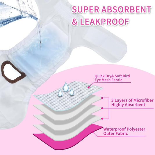 Reusable Female Dog Diapers Period Panties Washable Puppy Pee Pads with Adjustable Strap for Small Dogs in Heat and Incontinence