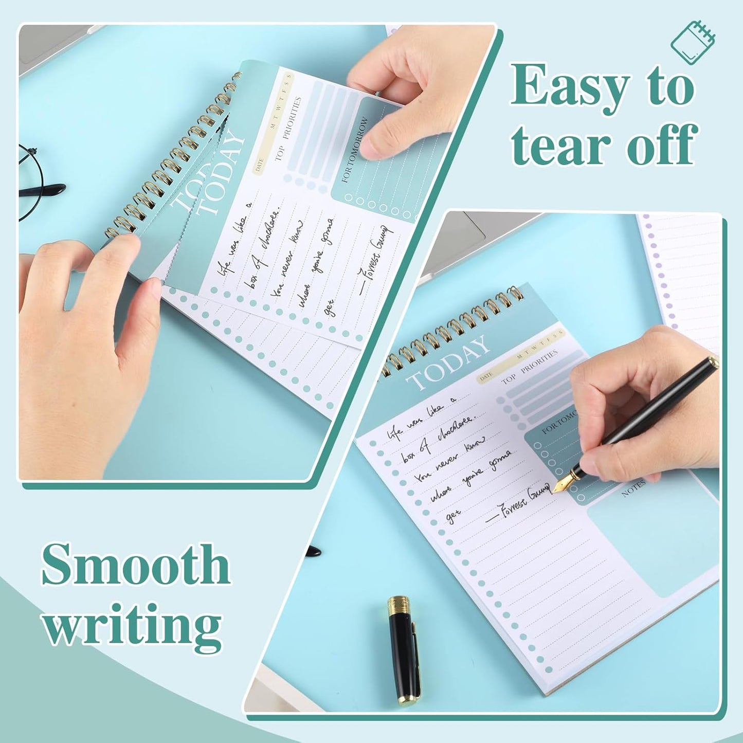 2 Packs To Do List Notepad, 104 Pages To Do List Notebook A5 Undated Daily Planner Notepad with Task Checklist Home Office School Supplies