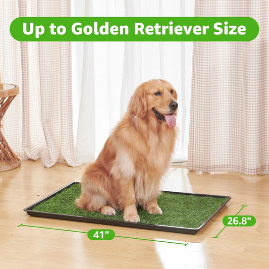 Dog Grass Large Potty Patch, Dog Litter Boxes Artificial Grass Bathroom Turf for Pet Training, Washable Puppy Pee Pad, Perfect Indoor/Outdoor Portable Potty Pet Loo (Tray system-41"X26.8")