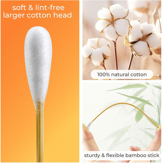 OwnWise 200PCS Large Cotton Swabs, 6 Inch Dog Ear Swabs with Strong Bamboo Handle - Highly Absorbent, Lint Free Cotton Buds for Dogs Ear Cleaning