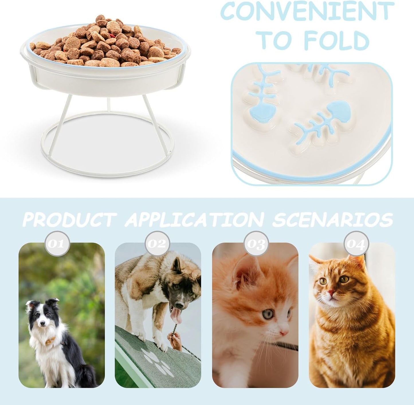 Milisten Ceramic Raised Cat Bowl Slow Feed Elevated Pet Feeding Dish with Stand Anti-Choke Slow Eating Plate for Indoor Cats and Small Dogs