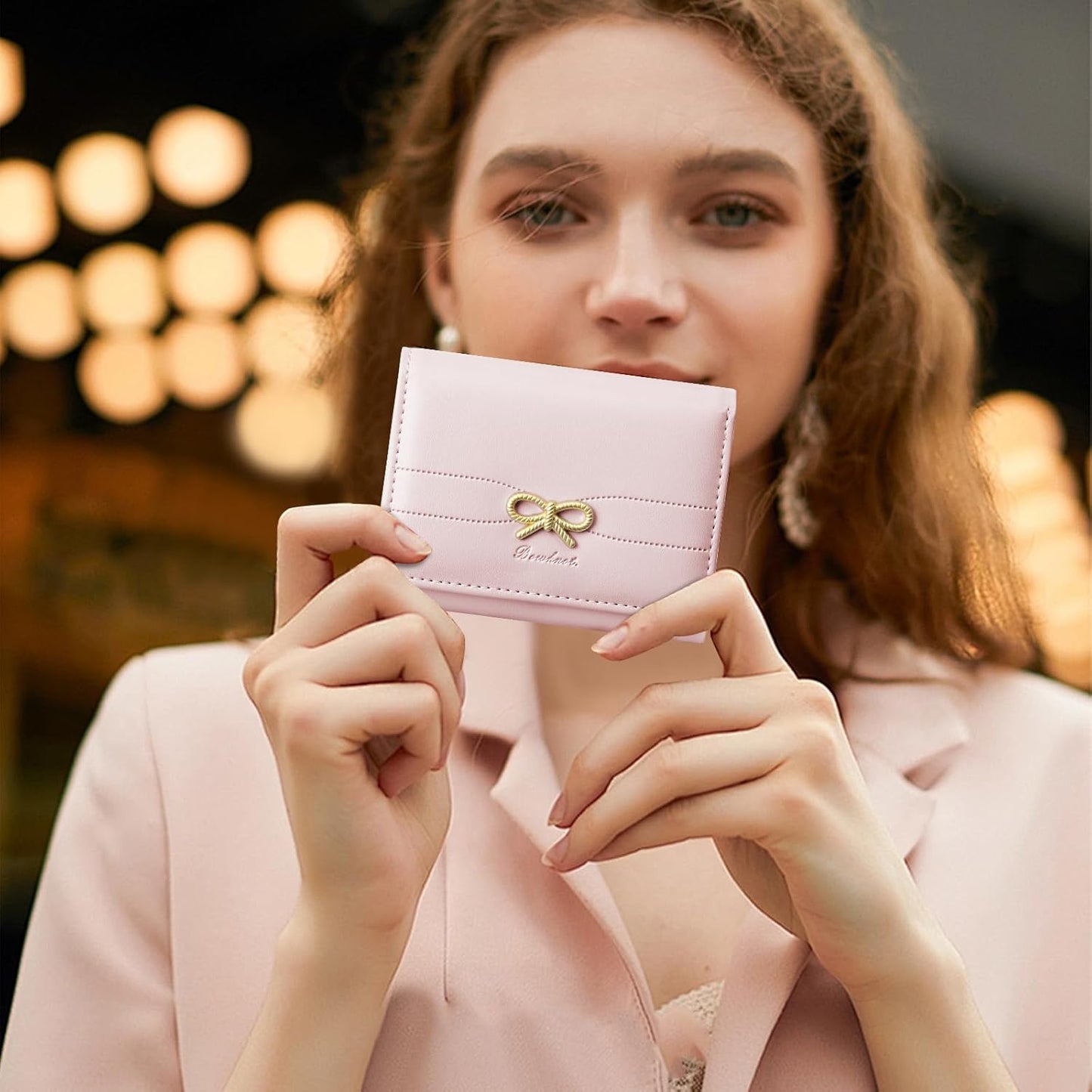 Small Wallets Girls Cute Coquette Bow Wallet Women Aesthetic Credit Card Holder with ID Window, Pink