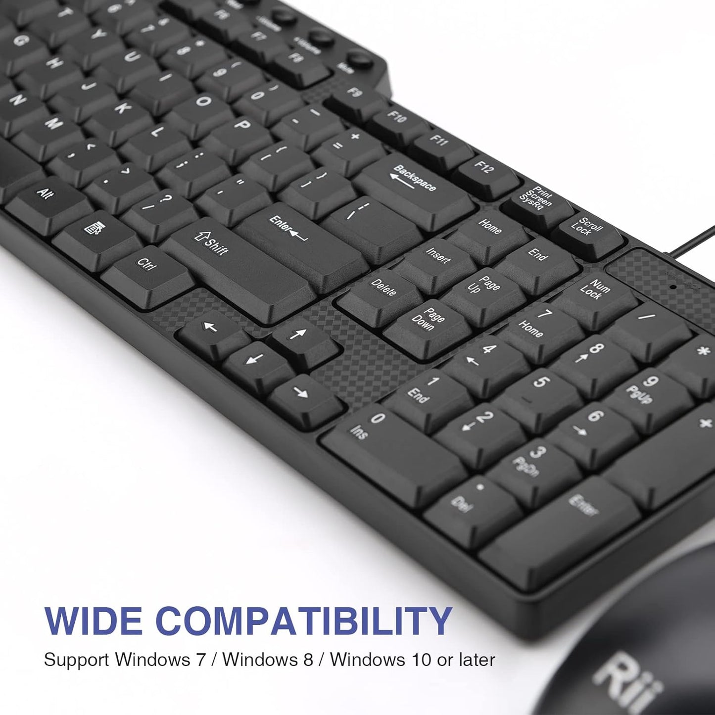 Basic Keyboard and Mouse,Rii RK203 Ultra Full Size Slim USB Basic Wired Mouse and Keyboard Combo Set with Number Pad for Computer,Laptop,PC,Notebook,Windows and School Work(1 Pack)