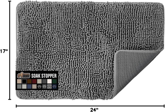 GORILLA GRIP SoakSTOPPER Dog Door Mat, Machine Washable Rug Absorbent Doormat Captures Moisture Mud Dirt, Quick Dry Soft Chenille Entryway Rugs Indoor Entrance Mats for Dog Paws, 24x17 Grey