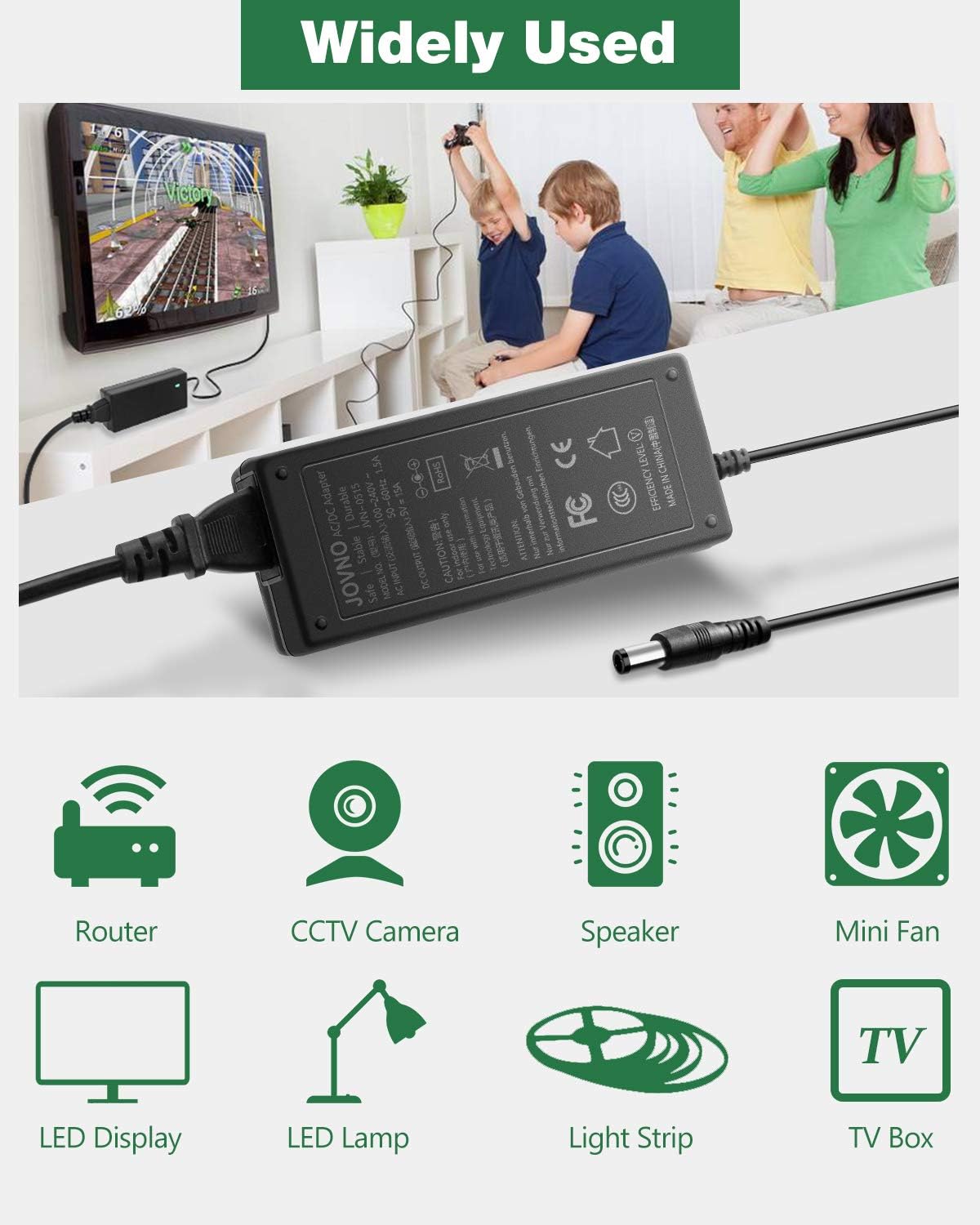 DC Power Cord 5V Power Supply 15A AC Adapter 100-240V to 5V DC Power Supply 5 Volt 10A 8A 6A 5A RGB LED Driver Barrel Plug 5.5x2.5mm for Christmas Lights WS2812B WS2811 WS2813 SK6812 LED Strip Light