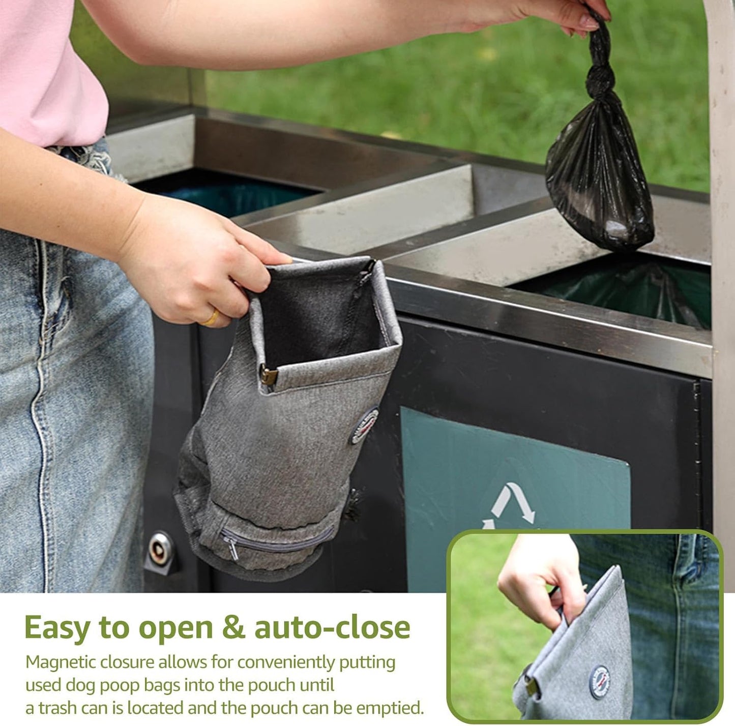 Dog Poop Bag Holder for Walking with Waste Bag Dispenser, Reusable Smell Proof, Pet Poop Pouch with Magnetic Closure,Portable Dog Accessories Travel for Leash Harness Waist