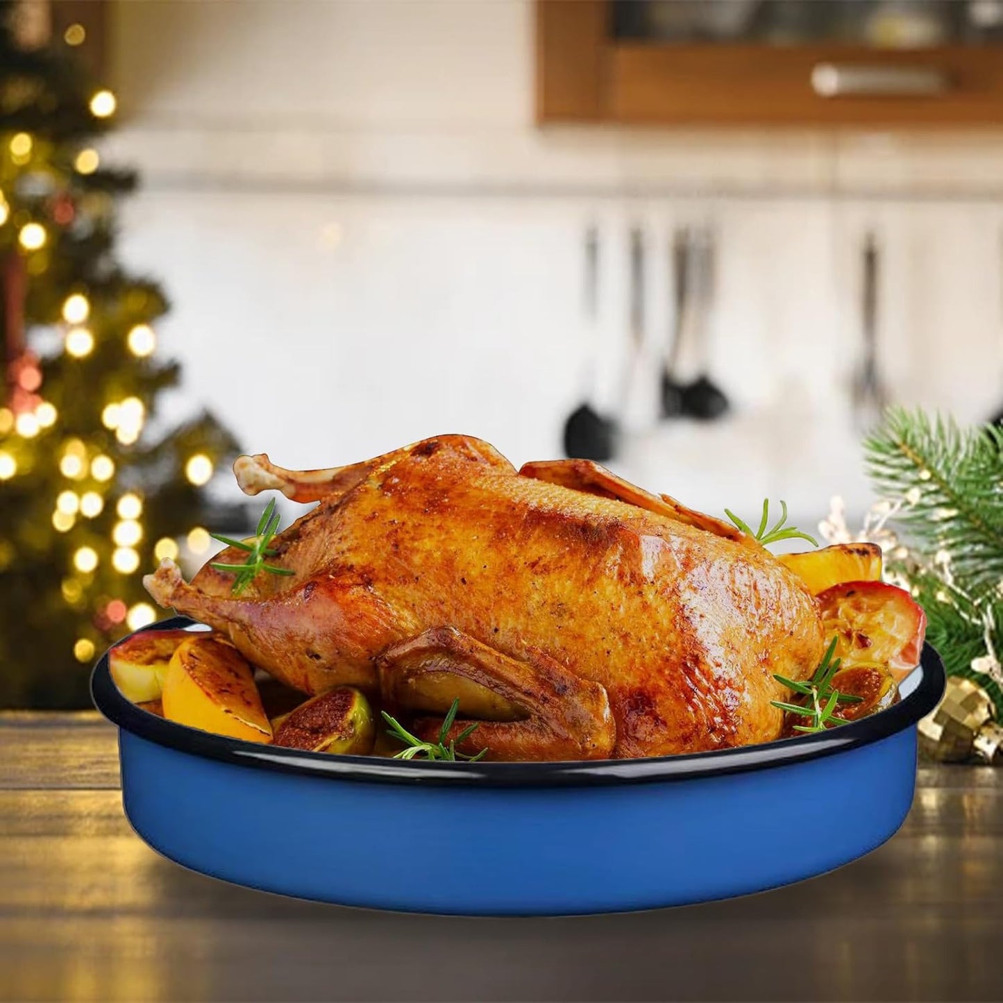 3-Pack Enamel Roasting & Baking Pan Set 10/12/14 Inch Round Cake Pans for Turkey Pizza Casseroles Desserts Oven& Dishwasher High Temperature Resistance Baking Dishes for Mom Wife Valentine's Day