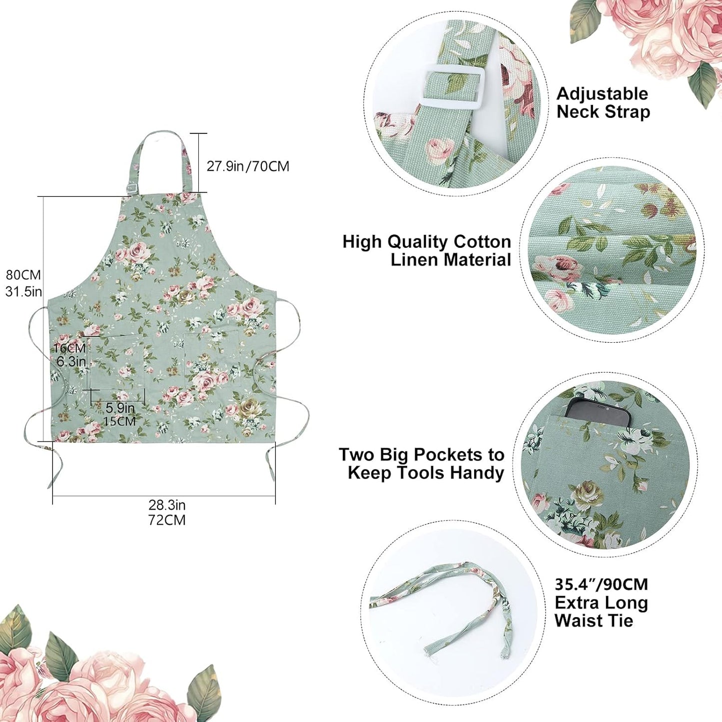 Floral Aprons for Women, 2 Pack Kitchen Aprons with Pockets for Cooking Baking, Gardening Apron Gifts for Gardeners, Birthday Mothers Day Apron Gift for Mom Wife Sister Daughter Grandma