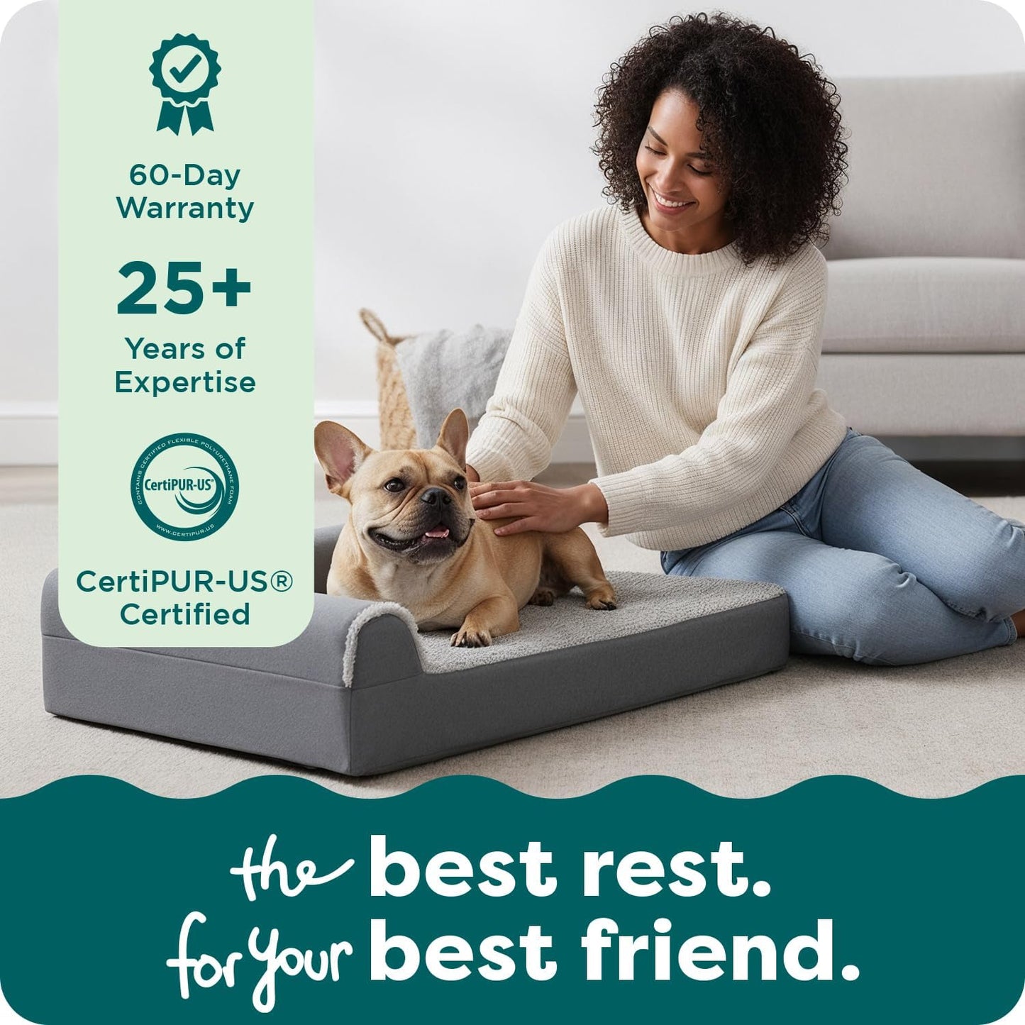 FurHaven Orthopedic Dog Bed for Medium Dogs, L-Shaped Chaise Mattress with Orthopedic Egg Crate & a Solid Orthopedic Foam Base for Joint Support, Washable Cover, Medium, Faux Fur & Suede, Stone Gray