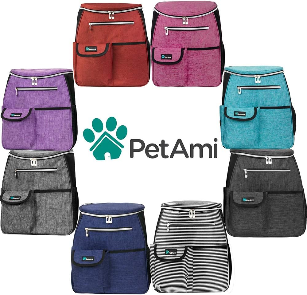 PetAmi Dog Travel Bag Backpack, Airline Approved Dog Bags for Traveling, Puppy Diaper Bag Supplies, Pet Camping Essentials Hiking Accessories Dog Mom Gift, Food Container, Collapsible Bowls, Dark Gray