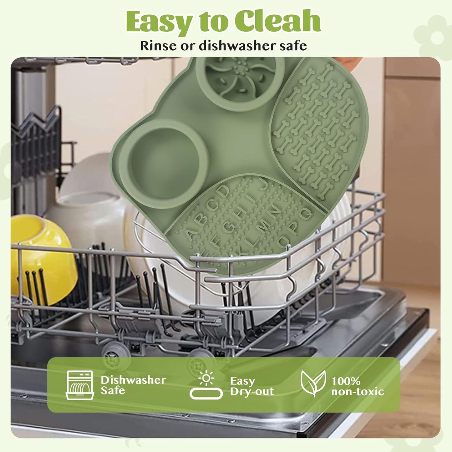 Silicone Slow Feeder Dog Bowls & Cat Bowls, 2 Cups Small Pet Food Bowl with Non-Slip Suction Base, Food-Grade Safe Puzzle Feeder for Small & Medium Dogs & Indoor Cats (Bowl & Lick Mat (Green))