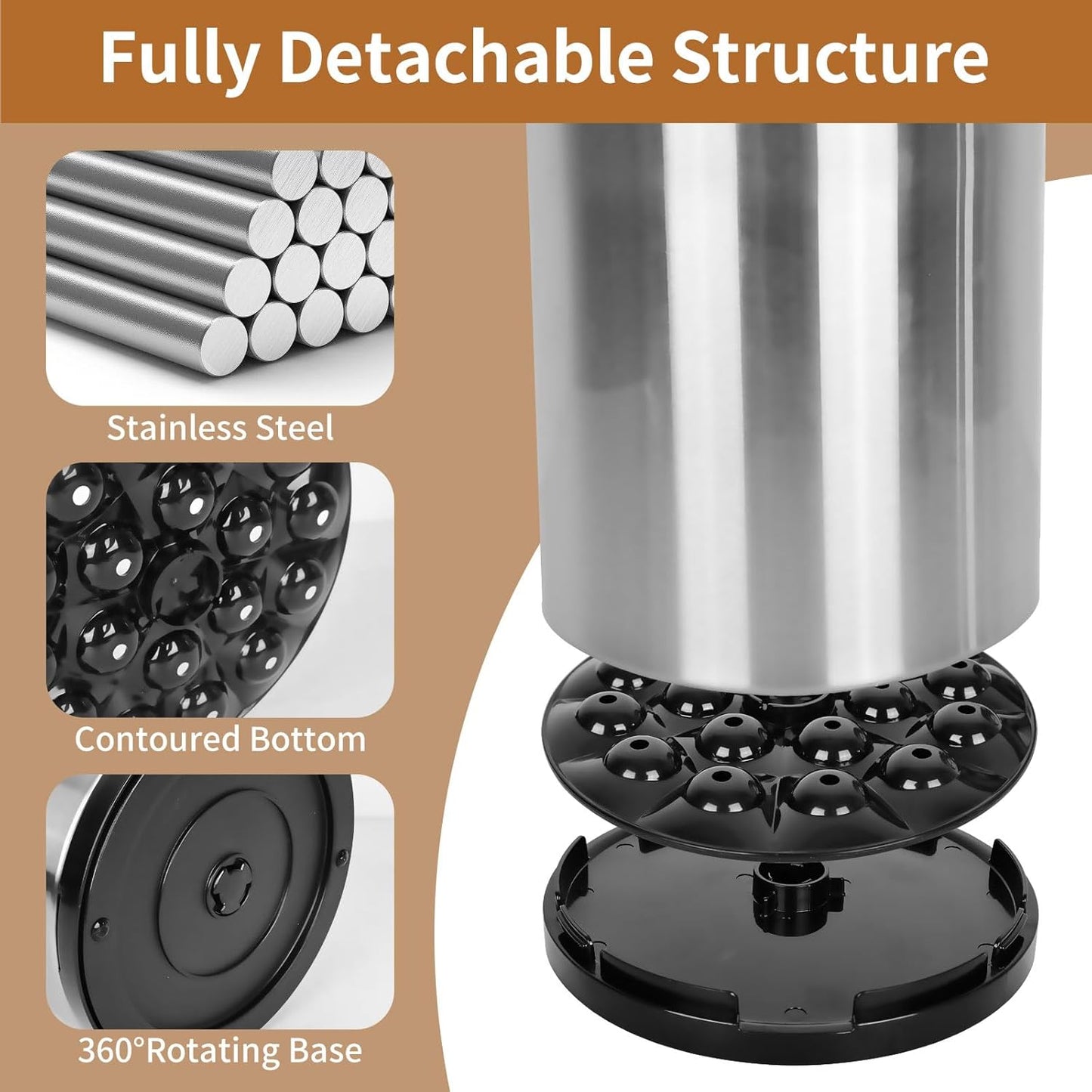 Extra Large Kitchen Utensil Holder, 360° Rotating Stainless Steel Cooking Utensil Holder for Countertop, 3 Compartment Flatware Organizer & Cooking Caddy with Removable Base(Silvery)