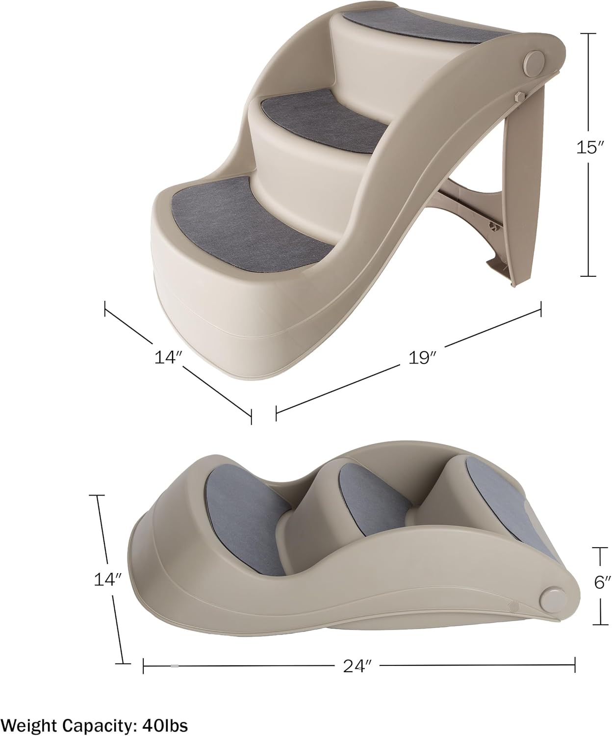 Pet Stairs - Durable Dog Stairs for Small Dogs with 3-Step Design and Safety Locking Pins - Cat or Dog Steps for Home and Vehicle by PETMAKER (Tan)