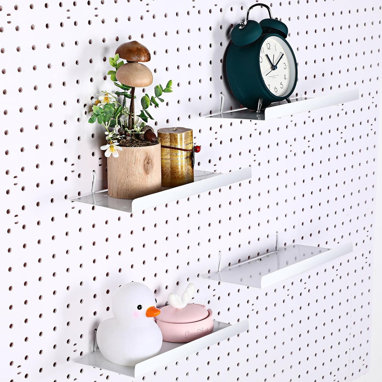 4 Pcs Pegboard Shelves Wall Organizer Brackets Pegboard Steel Tray Accessories Organizing Tools for Craft Garage Nursery Workbench Kitchen(10.04 x 4.33 Inch,White)