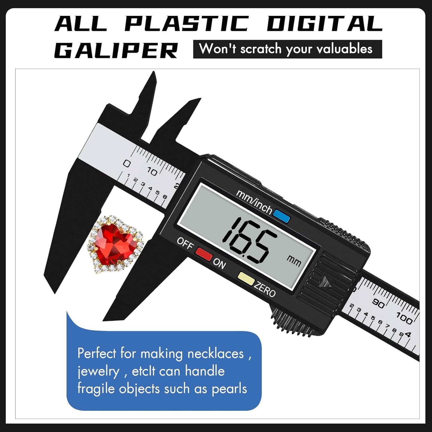 Electronic Digital Calipers, inch and Millimeter Conversion,LCD Screen displays 0-6" Caliper Measuring Tool, Automatic Shutdown, Suitable for DIY/Jewelry Measurement (New150mm Black Plastic)