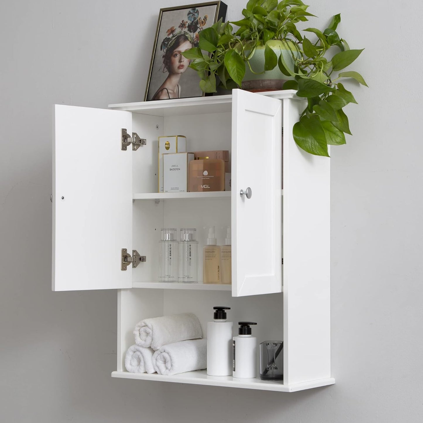 White Bathroom Wall Cabinet Over The Toilet Storage Cabinet, 24x30 Inch Wood Medicine Cabinets Wall Mounted Bathroom Cabinet with Doors for Laundry Room, Bedroom Kitchen