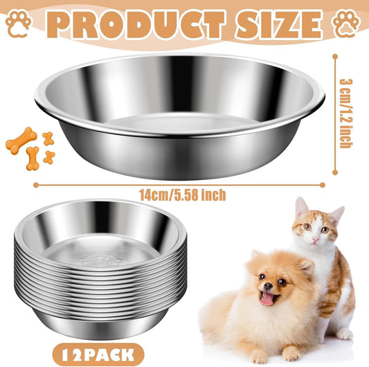 Cat Bowls,12Pcs Stainless Steel Cat Food Bowls,Replacement Whisker Fatigue Relief Cat Bowl,Shallow Cat Food Dish Bulk for Elevated Stand,Dishwasher Safe,for Small Dogs and Cats(5.5 Inch)