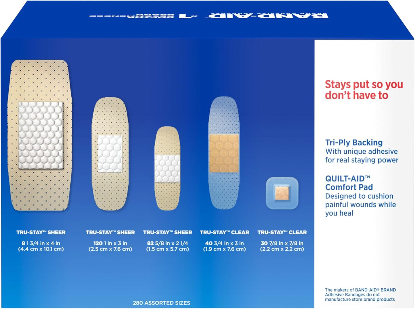 BAND-AID Brand Adhesive Bandages Family Variety Pack, Sheer & Clear Flexible Sterile Individually Wrapped Strips & Spots, First Aid Wound Care for Minor Cuts, Scrapes, Burns, 5 Sizes, 280 ct