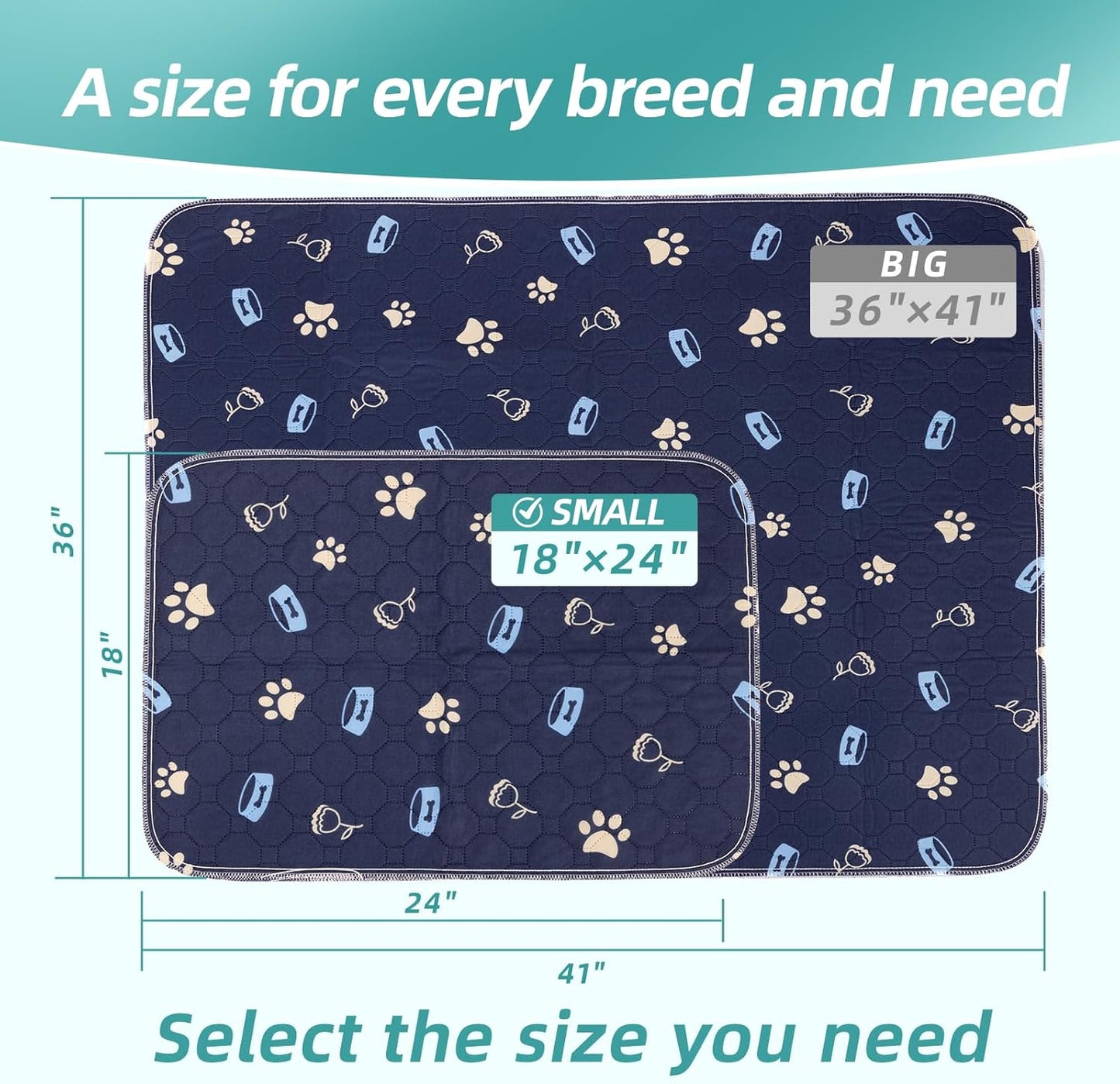 Washable Dog Pee Pads - Reusable, Ultra Absorbent & Leak-Proof Puppy Training Pads with Non-Slip Backing for Sofa, Playpens & Indoor Potty Training Blue ((18*24 Inch (Pack of 2)))