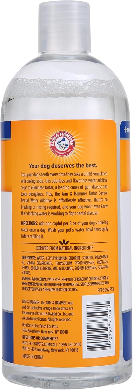 Arm & Hammer Clinical Care Dental Rinse for Adult Dogs, Odorless Flavorless No Taste Water Additive for Dog Dental Care, Helps Reduce Tartar & Freshen Breath, 16 Fl Oz Bottle