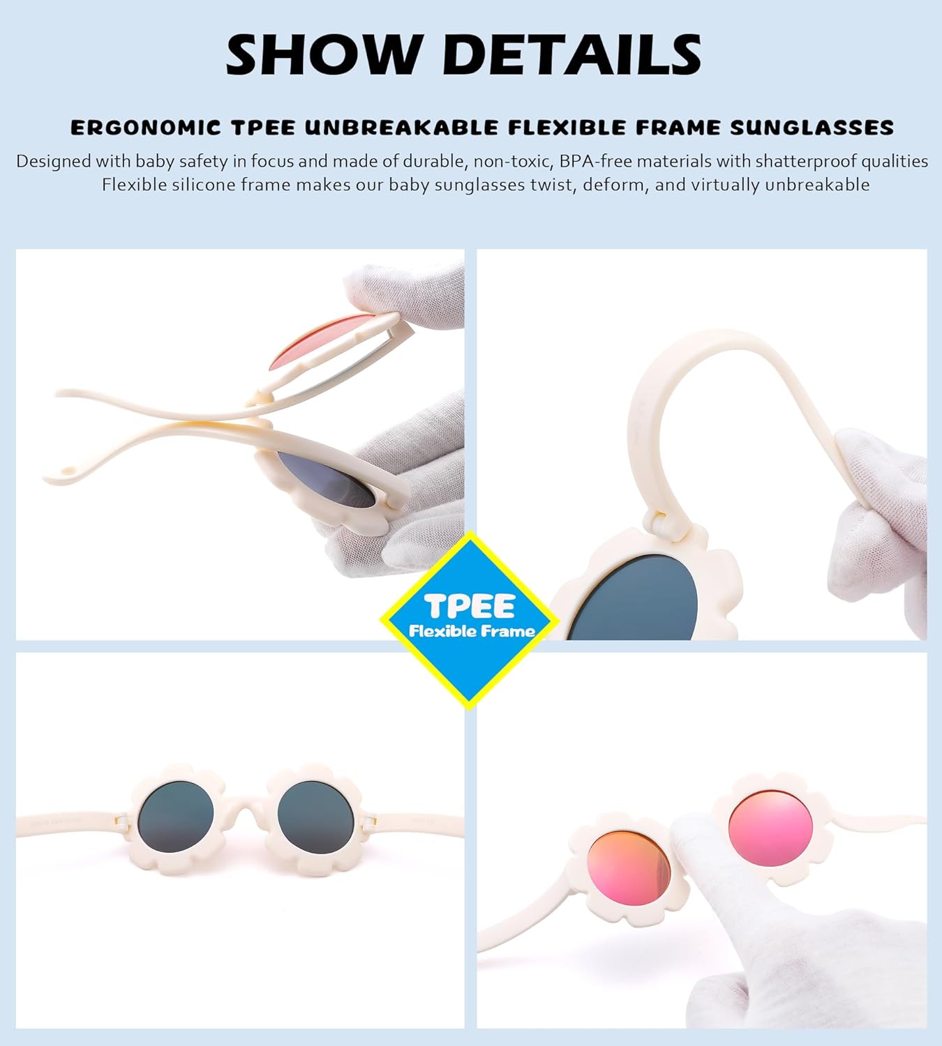 Polarized Baby Sunglasses with Strap – Flexible Flower Shaped Sunglasses for Toddler & Infant Age 0-24 Months