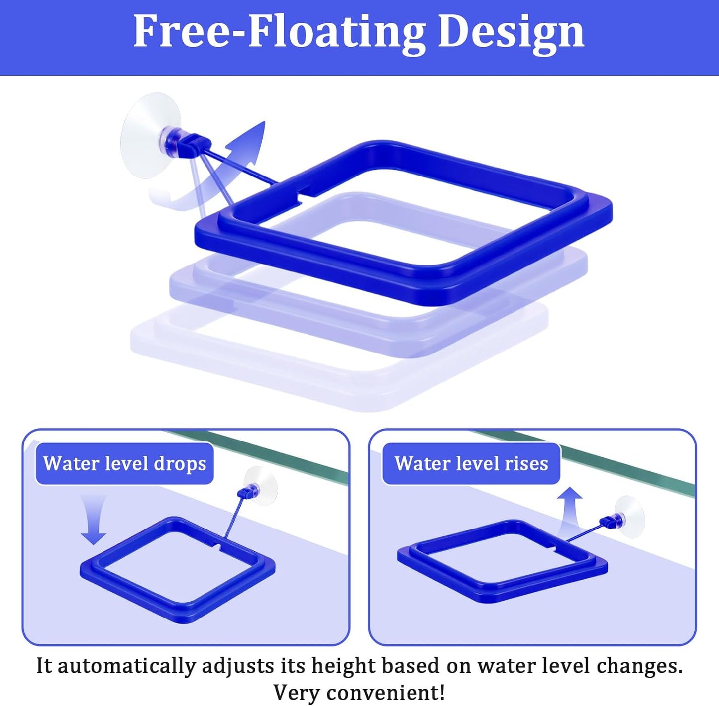 2Pcs Floating Fish Feeder, Fish Feeding Ring for Aquarium, Betta Fishes Tank Accessories Blue Turtle Feeding Ring with Suction Cup, Square & Round Floating Food Feeder for Betta, Goldfish, Turtle