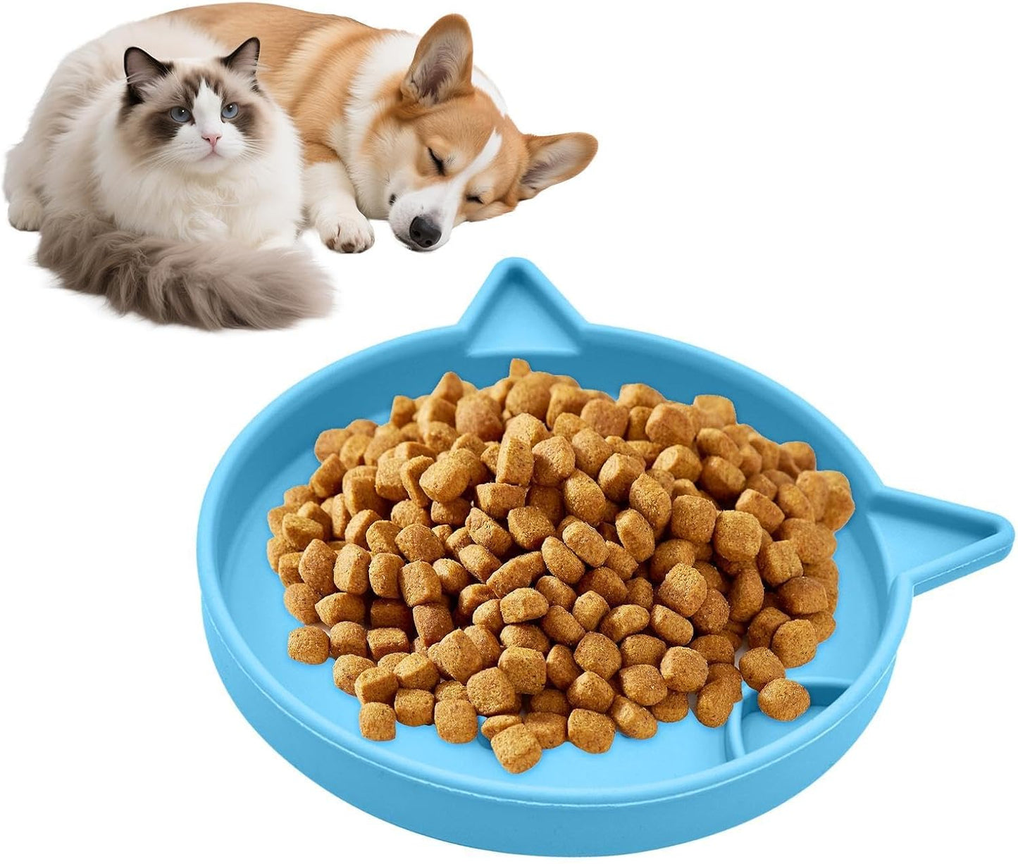 Cat Slow Feeder Bowl, Non Slip Silicone Puzzle Dish, Interactive Feeding Dispenser for Puppies Kittens, Anti Gulping Design Improves Digestion, Easy Clean Pet Bowl for Indoor Outdoor Use