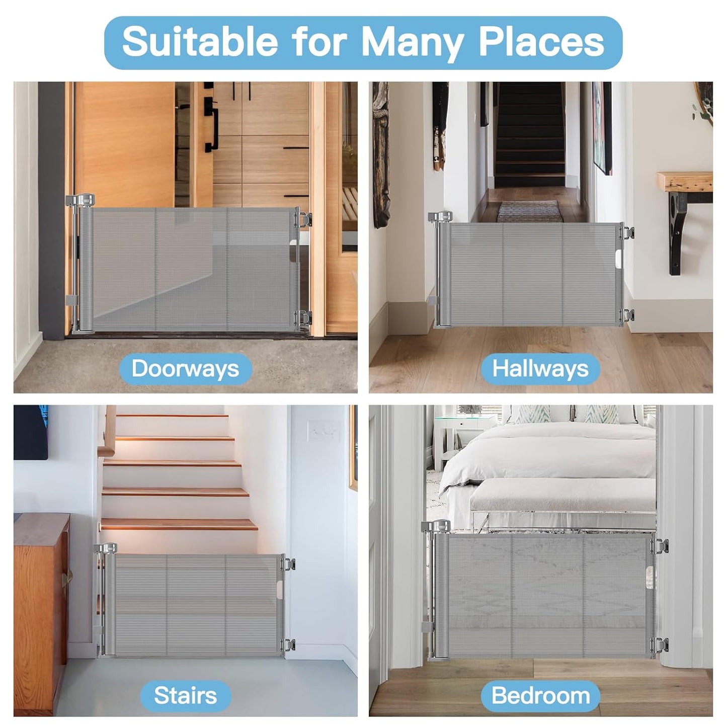 Short Dog Gate 0"-39" Wide Narrow Baby Gate 24” Tall Retractable Short Baby Gate to Step Over Short Pet Gate for Stairs and Doorways Small Dog Gate Doggie Gates Puppy for The House, Gray