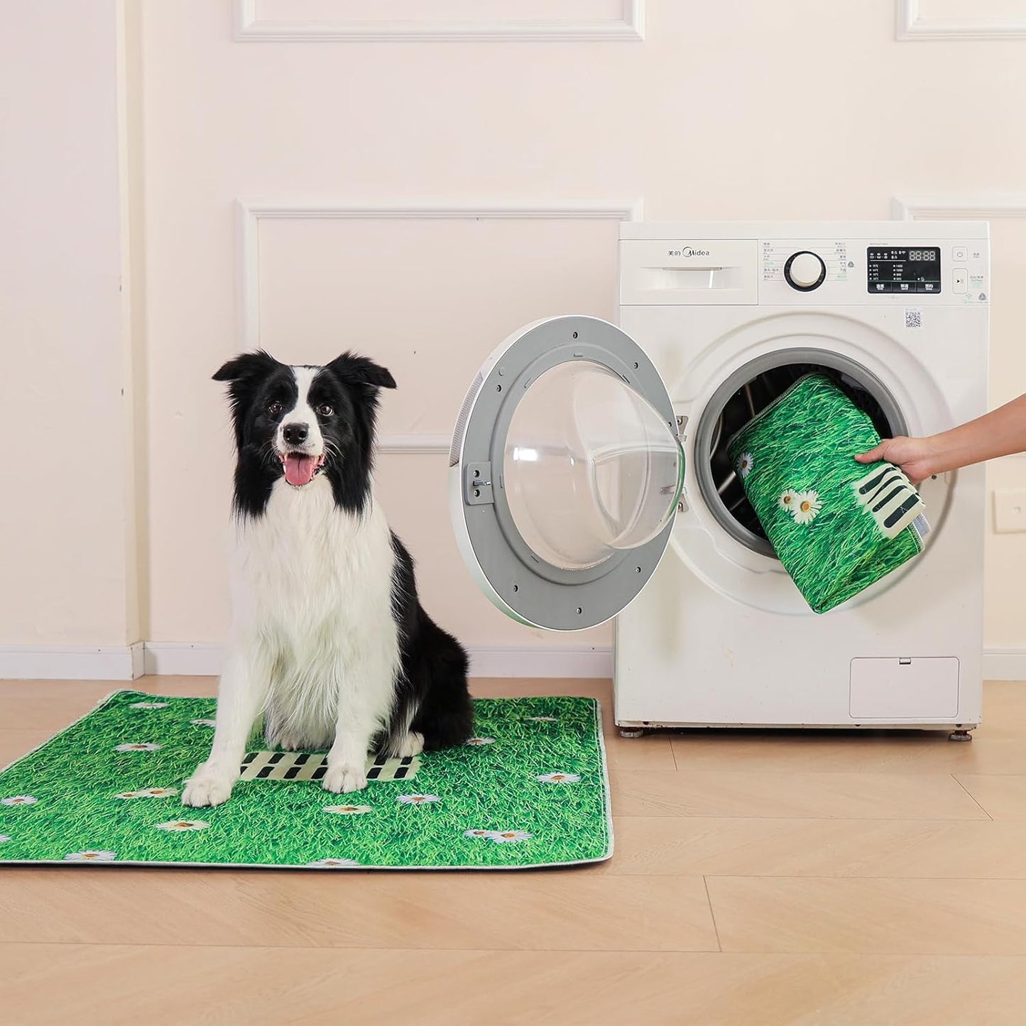 Aitmexcn Washable Pee Pads for Dogs, 2 Pack Super Absorbent Reusable Puppy Pads, Lawn Design Reusable Dog Pads for Potty Tranning, Whelping, Playpen, Crate, Bed - 31"x36" - Green