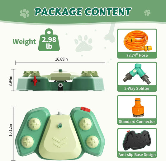 Outdoor Dog Water Fountain Step On, 2-in-1 Drinking & Sprinkler Water Dispenser, Paw Activated Drinking Dispenser for Yard, Garden, Lawn Interactive Summer Cooling Toy for Medium Large Dogs