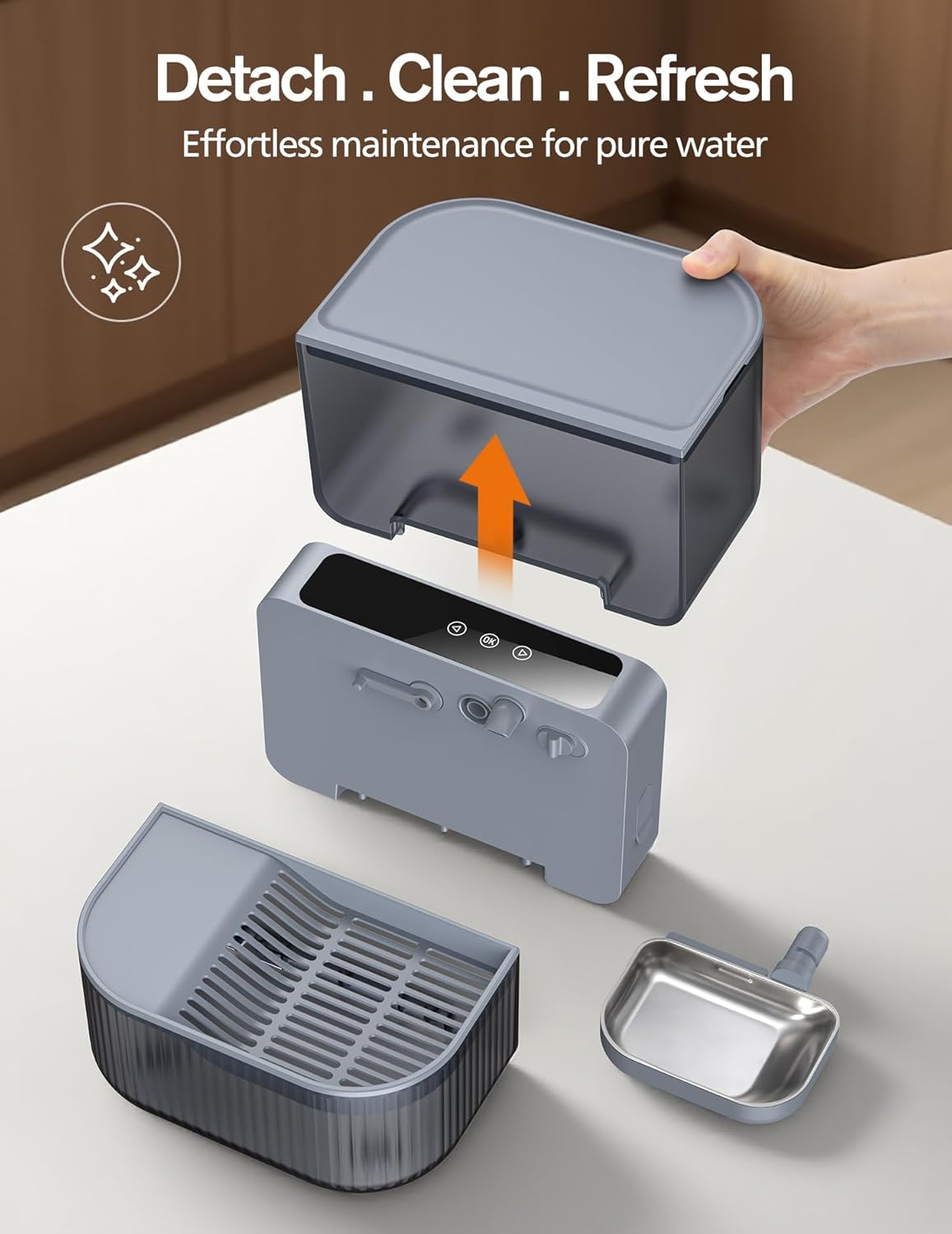 Wireless Cat Water Fountain with No Filters, 180-Day Battery & Precision Flow Control,3.5L Smart Pet Water Dispenser with Wastewater Separation & Custom Scheduling for Cats & Dogs, Grey
