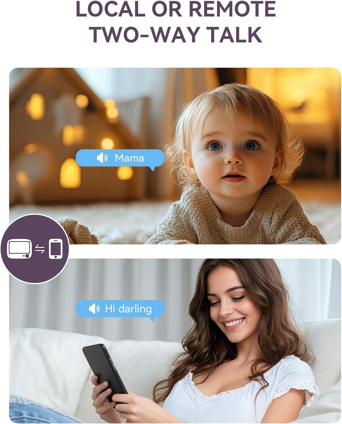 Hybrid Video No WiFi & Smart WiFi Baby Monitor - 5" 1080P Split Screen & 2K Camera App Control, Motion Alerts, Sound Detection, HD Night Vision, 5050mAh Battery,Triple Security, 1600ft Range