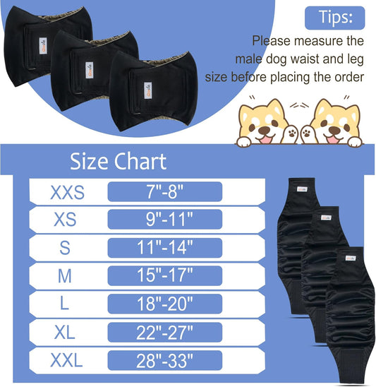Reusable Dog Diapers Male 3Pcs, Premium Washable Belly Band for Male Dogs Large, High Absorbing Male Dog Wraps for Doggie in Incontinence, Excitable Urination and Training(Black, L)