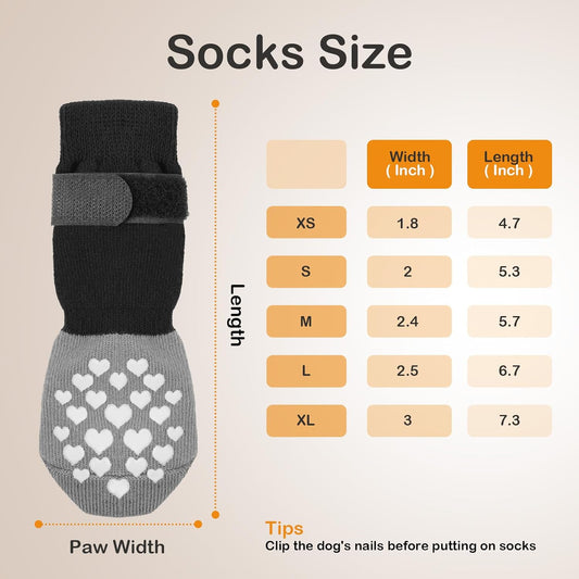 Non-Slip Dog Socks Prevent Licking Paws,Grippy Socks for Senior Dog Walk on Hardwood Floor,Paw Protectors,Black 2 Pairs,XS