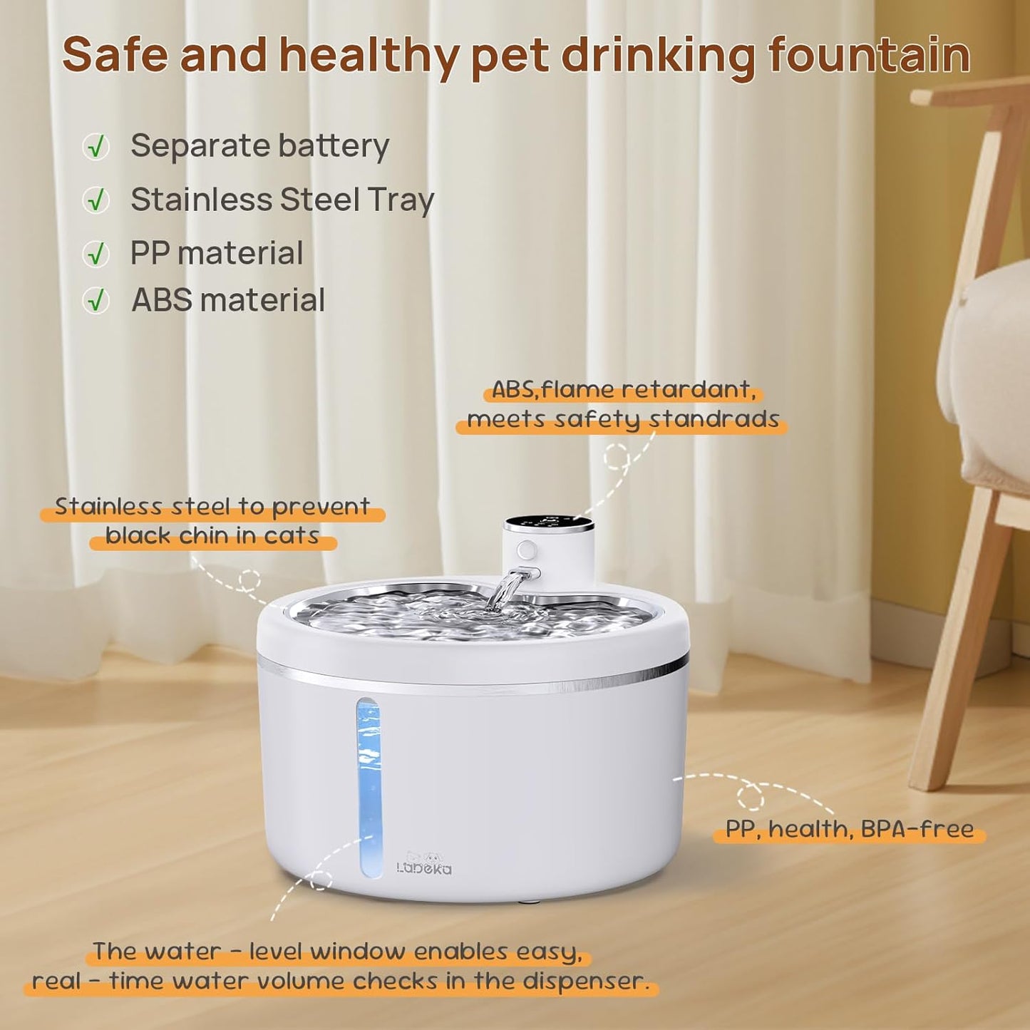 Wireless Cat Water Fountain with Stainless Steel Tray, 102oz/3L Pet Water Fountain for Cats Inside, Cat Fountain for Drinking with Motion Sensor, Ultra Quiet Pump, Cats & Dogs Gifts-8Filters