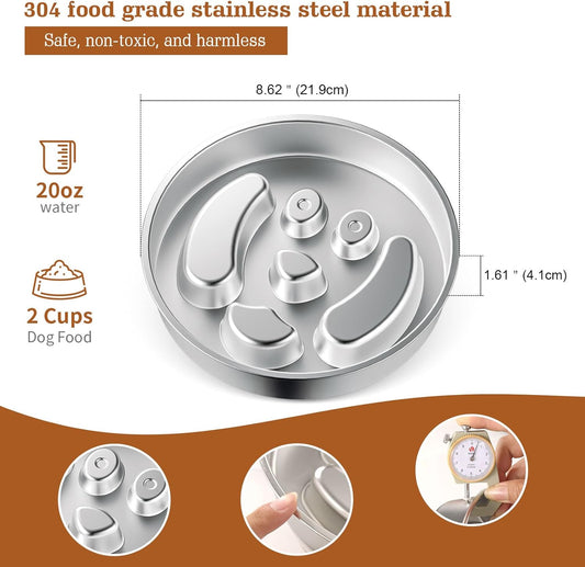 Stainless Steel Slow Feeder Dog Bowls – Non-Slip Metal Dog Bowl for Large & Medium Breeds, Puppy Puzzle Feeder – 2 Cup Capacity for Small to Big Pets – Durable Slow Feed Dog & Cat Food Dish