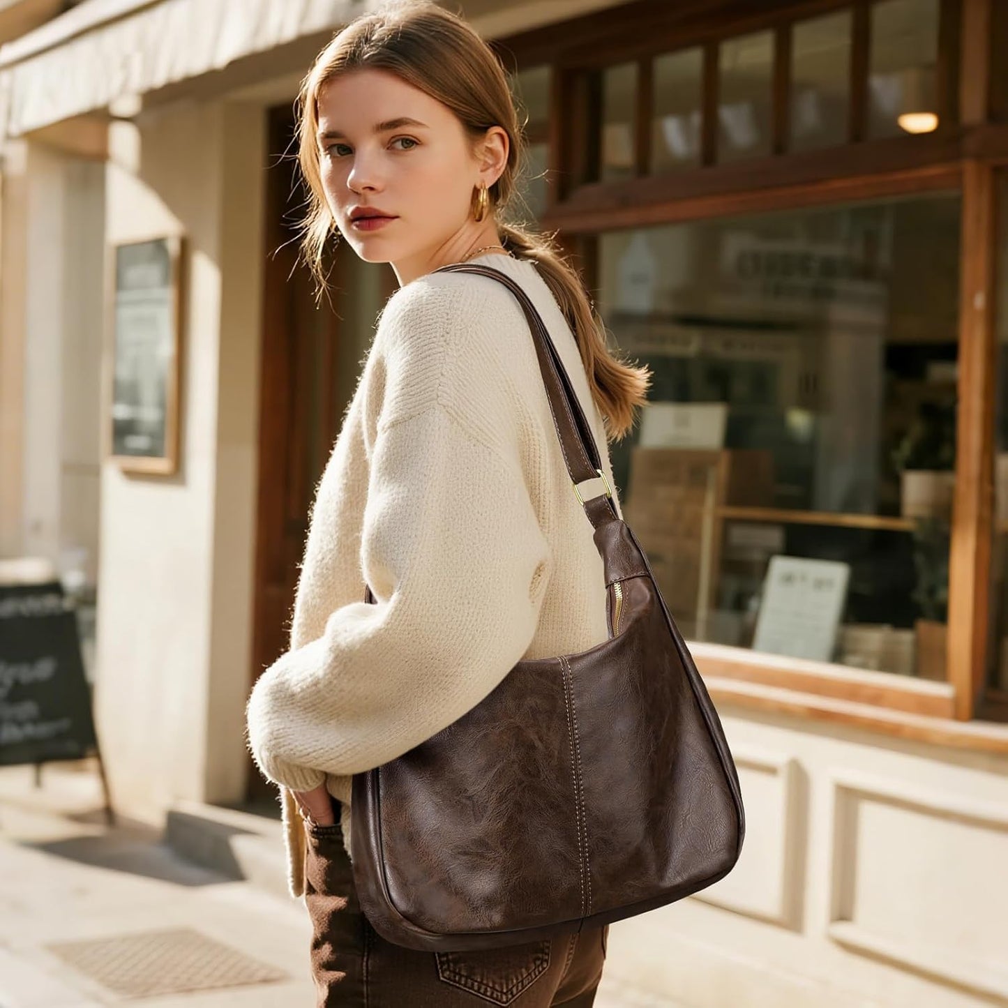 Sightor Hobo Bags for Women Leather Slouchy Bag Ultra Soft Vegan Purse Vintage Shoulder Bag Trendy Everyday Handbag