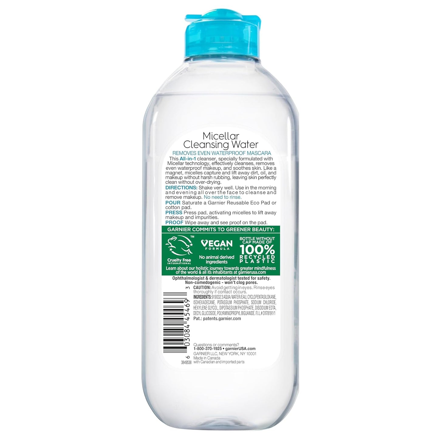 Garnier Micellar Water For Waterproof Makeup, Hydrating Facial Cleanser & Makeup Remover, Suitable for Sensitive Skin, Vegan, Cruelty Free, 13.5 Fl Oz (400mL), 1 Count